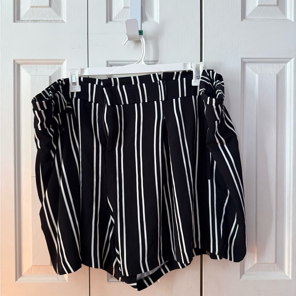 Torrid Plus Size White and Black Striped Studio Shorts